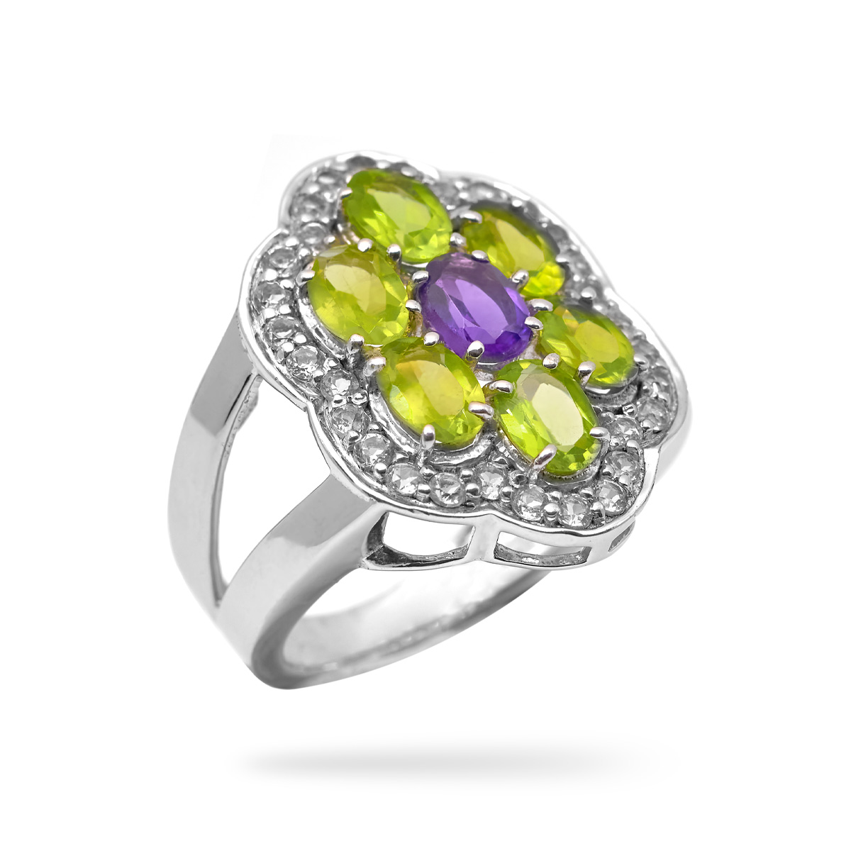 Bague peridot, amethyste argent Mariaska